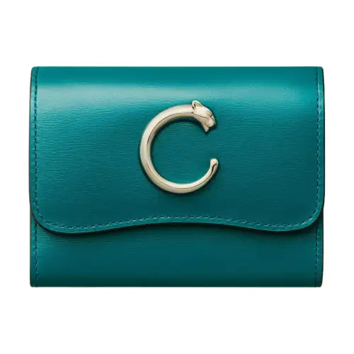 CARTIER Panthère De Cartier Calfskin Wallet Mini Women's Dark Blue