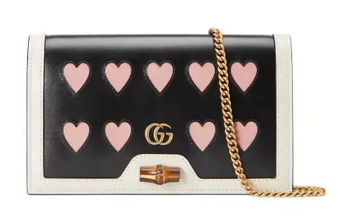 GUCCI Cow Leather Handbag, Shoulder Bag, Crossbody Bag Mini Women's Black/Pink