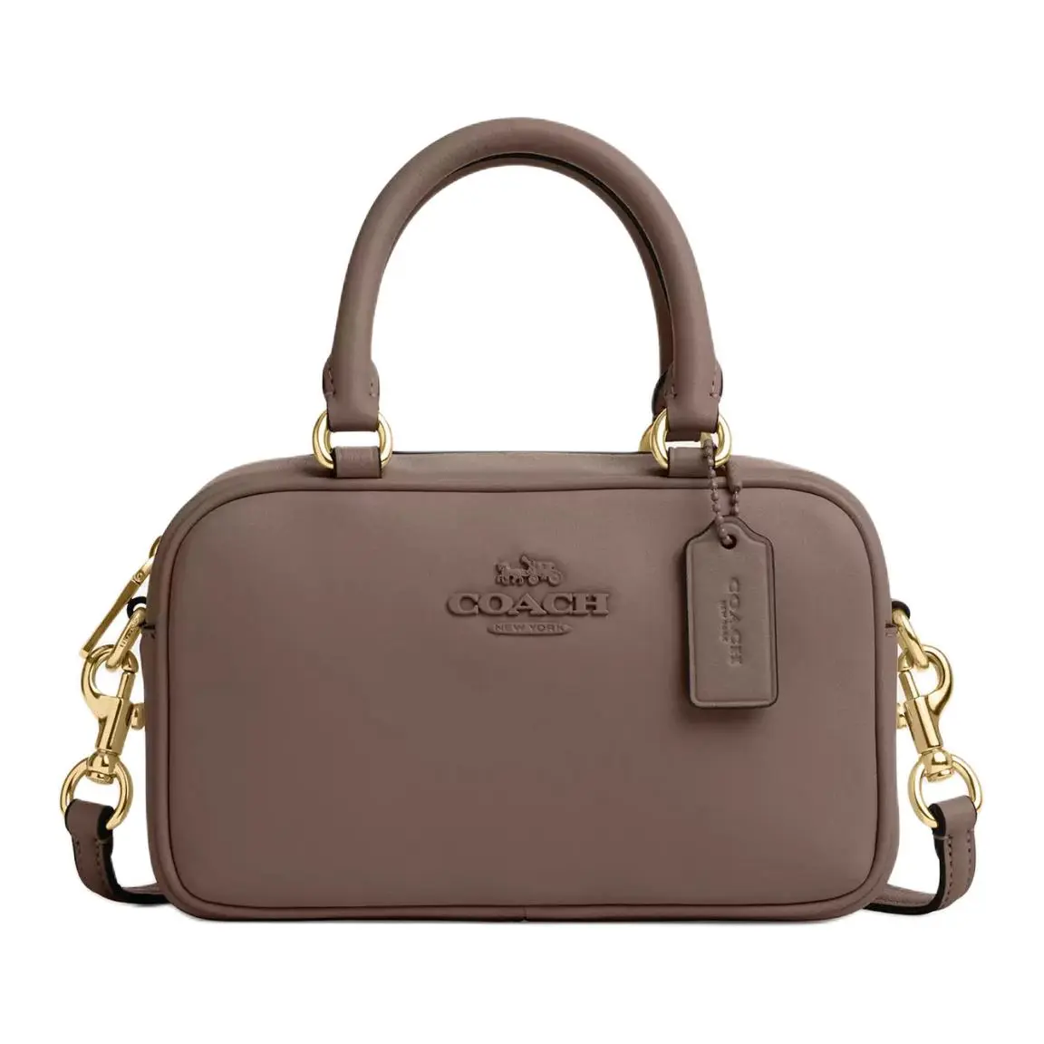 COACH SATCHEL Smooth Leather Bowling Bags One Shoulder Crossbody Handbags Small Unisex Dark Stone Color