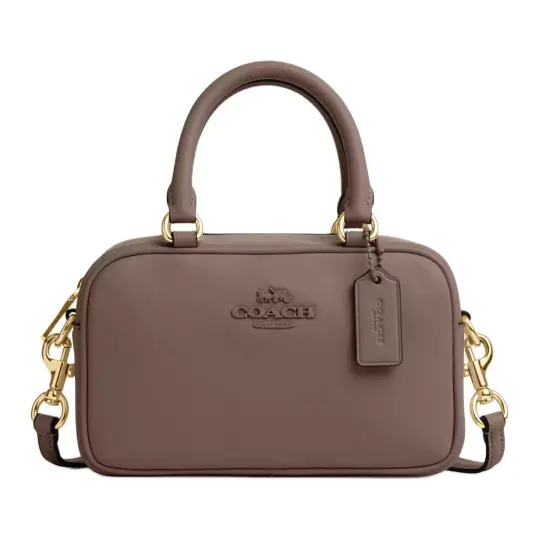COACH SATCHEL Smooth Leather Bowling Bag, Shoulder Bag, Crossbody Bag, Handbag Small Unisex Dark Stone Color