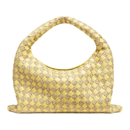 Bottega Veneta Raffia With Leather One Shoulder Handbag Small Women's Yellow