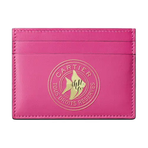 CARTIER Calfskin Card Holder Women's Fuchsia