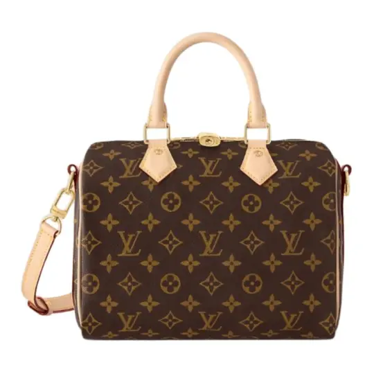 LOUIS VUITTON Speedy 25 Классическая сумка-подушка со старым цветочным принтом, холщовая сумка с покрытием, женская сумка на плечо, коричневая
