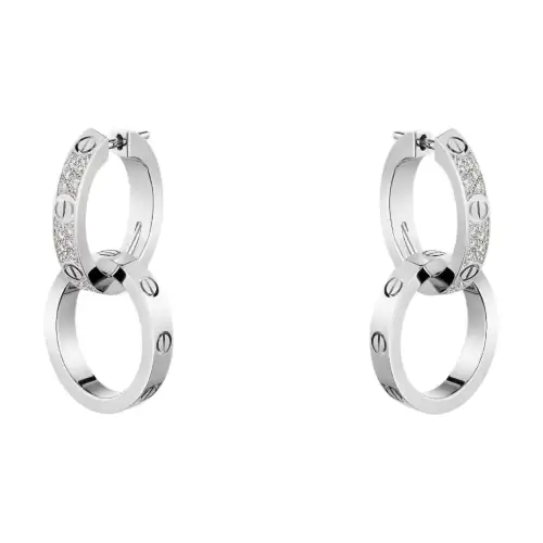 CARTIER LOVE Diamond Earrings Unisex White Gold