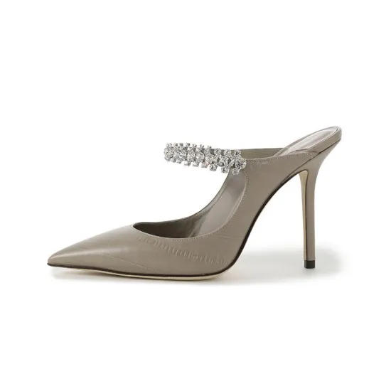 Jimmy Choo Closed Toe Slippers 10cm Women's Taupe Gray