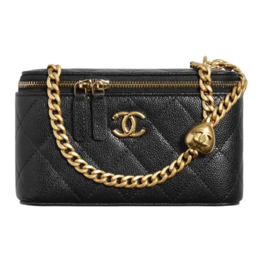 CHANEL 23P SS Litchi Grain Cow Leather Box Bag, Crossbody Bag, Shoulder Bag Small Women's Black