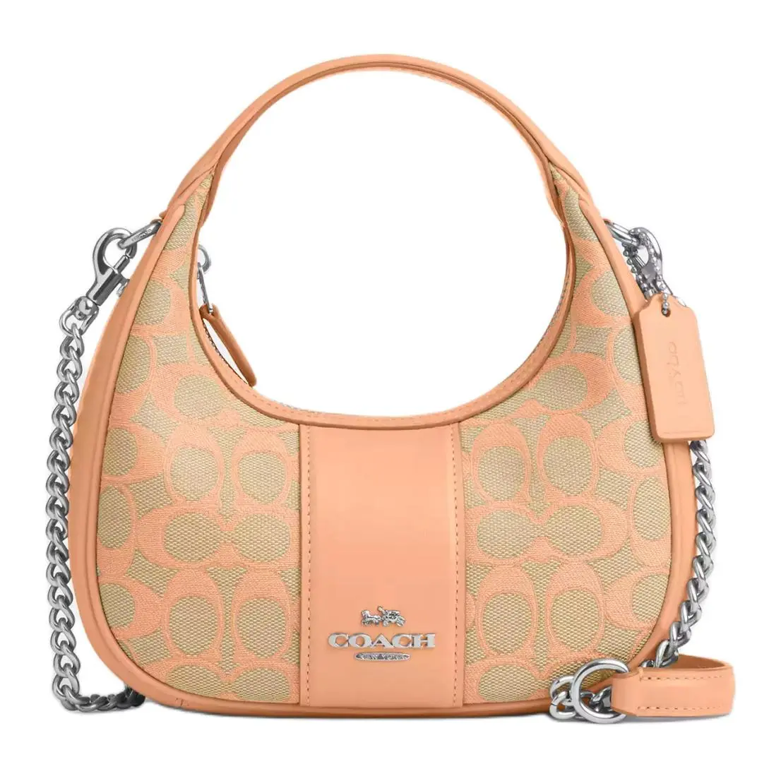 COACH Iconic Jacquard With Smooth Leather Handbag, Shoulder Bag, Crossbody Bag Small Women's Silver & Faded Blush