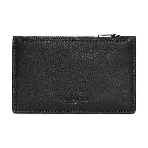COACH Card Case Pebble Texture Cow Leather Card Holders Regular Unisex Black