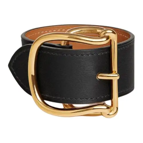 HERMES Calfskin Wristbands Women's Black