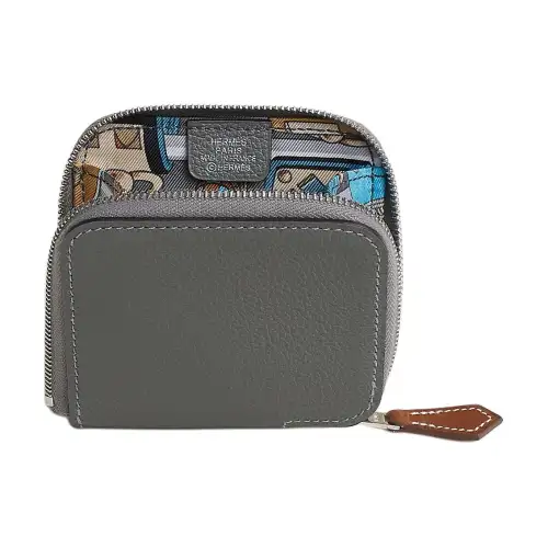 HERMES Silk'In Evercolor Calfskin Coin Purse Women's Meyer Gray & Paradise Blue