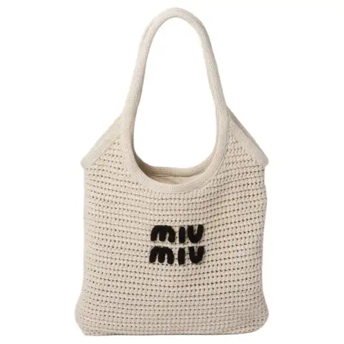MIU MIU Cotton Tote Bag, Shopping Bag, Handbag Women's Chalk White & Black