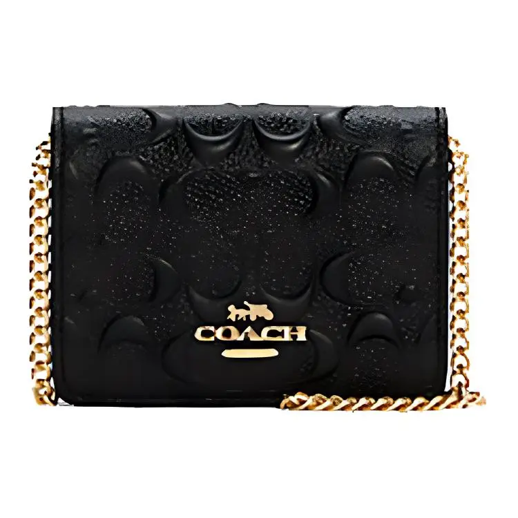 COACH Wallet Cow Leather Crossbody Bags Mini Women's Black