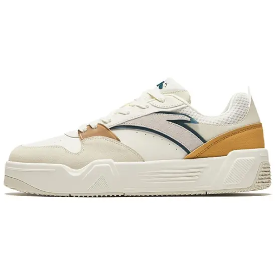 ANTA C37 Series Skateboard Shoes Men Low-Top Ivory White/Coarse Linen Grey/Cocoa Brown