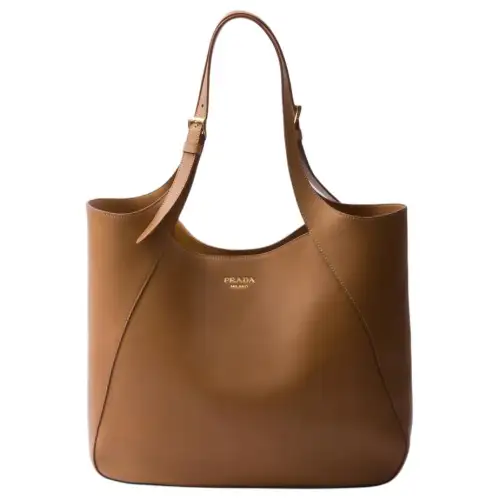 PRADA Leather Tote Bag, Shopping Bag, Handbag Large Women's Caramel