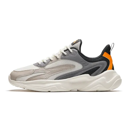ANTA Casual Shoes Men Low-Top Ivory White/Koala Grey/Yellow Orange