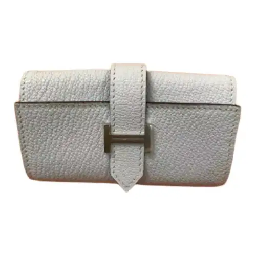 HERMES Bearn Silver Tone Buckle Mysore Goat Skin Key Pouch Women's T0 Bleu Brume Dusty Blue