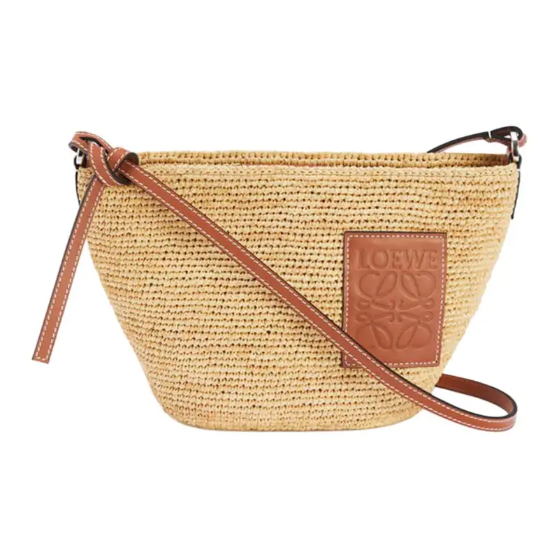 LOEWE Raffia Fiber Cow Leather Straw Bag, Shoulder Bag, Crossbody Bag Women's Natural & Tan