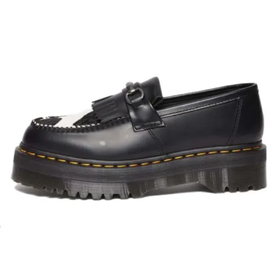 Dr.Martens Adrian Snaffle Hair On & Leather Cow Print Kiltie Loafers 'Black' Women's