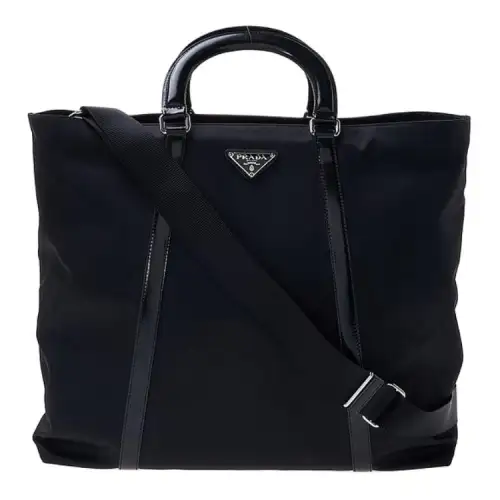PRADA Nylon With Leather Tote Bag, Shopping Bag, Shoulder Bag, Crossbody Bag, Handbag Large Women's Black