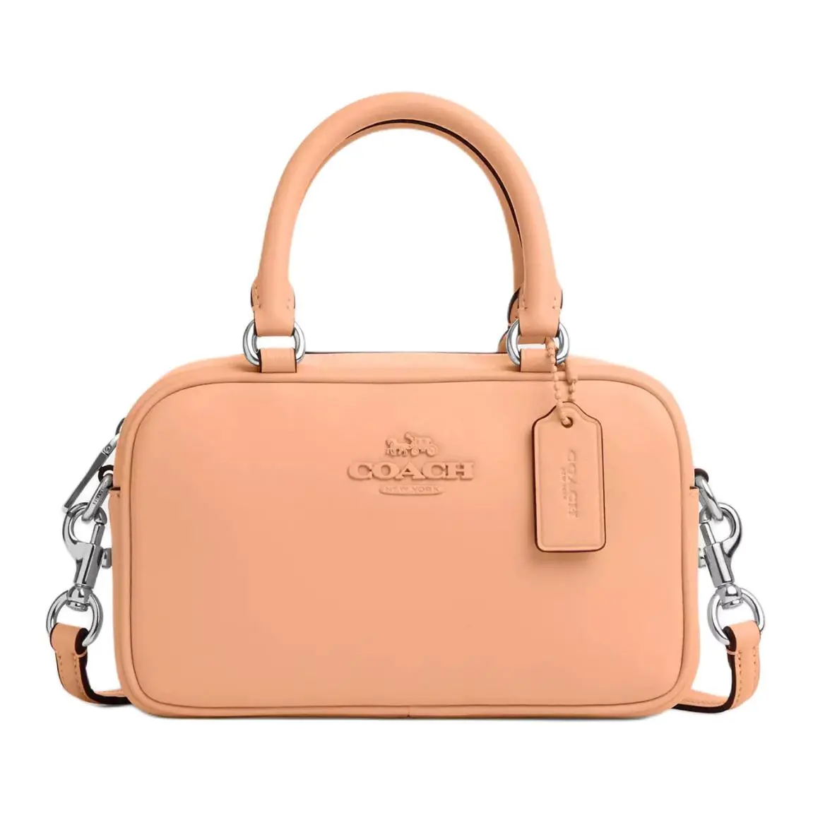COACH Smooth Leather Bowling Bag, Handbag, Shoulder Bag, Crossbody Bag Small Women's Silver & Faded Blush