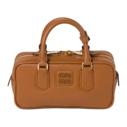 MIU MIU Arcadie Leather Handbag Small Women's Cognac
