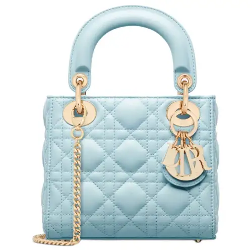 DIOR Lady Dior Wicker Pattern Sheepskin Handbag, Shoulder Bag, Crossbody Bag, Handbag Mini Women's Space Blue