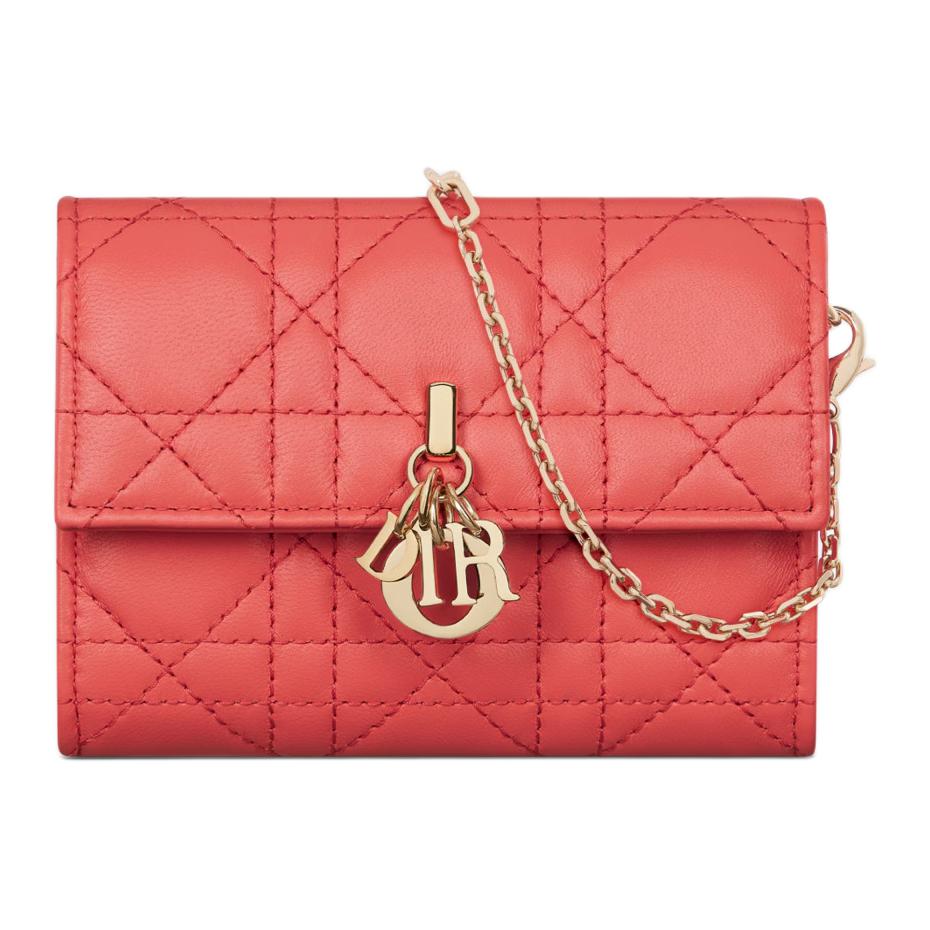 DIOR Dior Dioriviera My Dior metal pendant cannage pattern lambskin crossbody shoulder bag super mini women's coral color