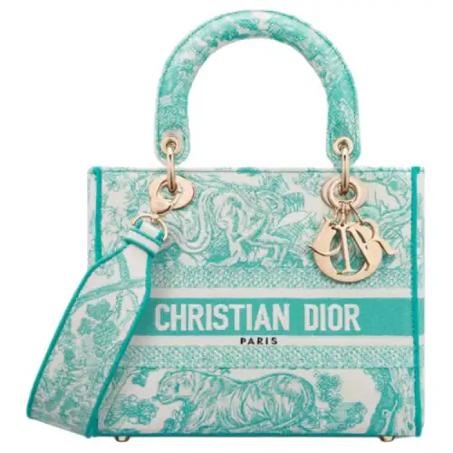 DIOR Lady D Lite Embroidery Handbag, Shoulder Bag, Crossbody Bag, Handbag Medium Women's Mint Green