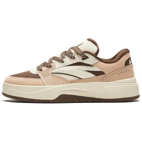 ANTA Skateboard Shoes Women's Low-Top Light Walnut/Weathered Wood Brown/Light Beige White