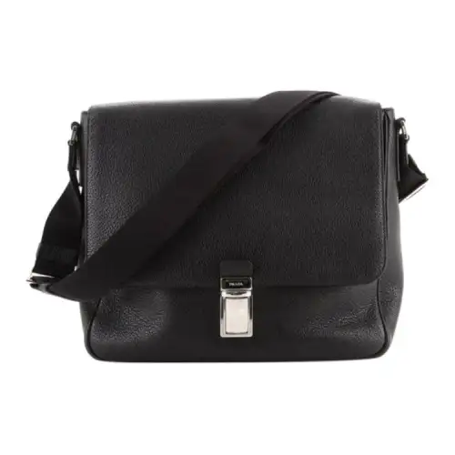 PRADA Leather Shoulder Bag, Crossbody Bag Medium Men's Black