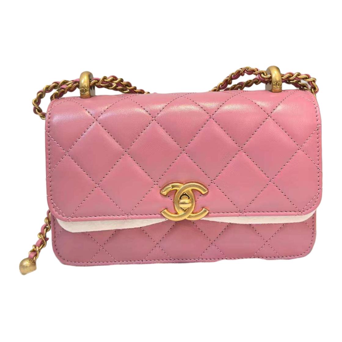 CHANEL 19Bag Shiny Calfskin Crossbody Bags Mini Women's Pink