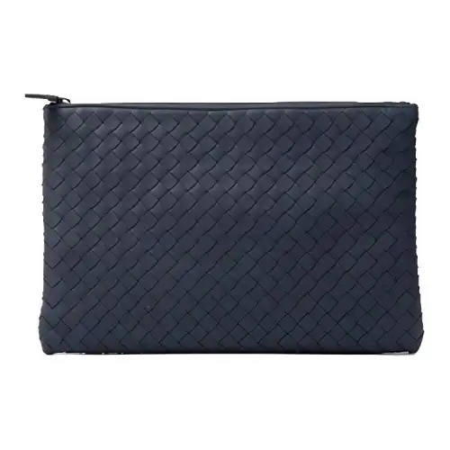 Bottega Veneta Zip Closure Sheepskin Clutch Regular Men's Dark Blue