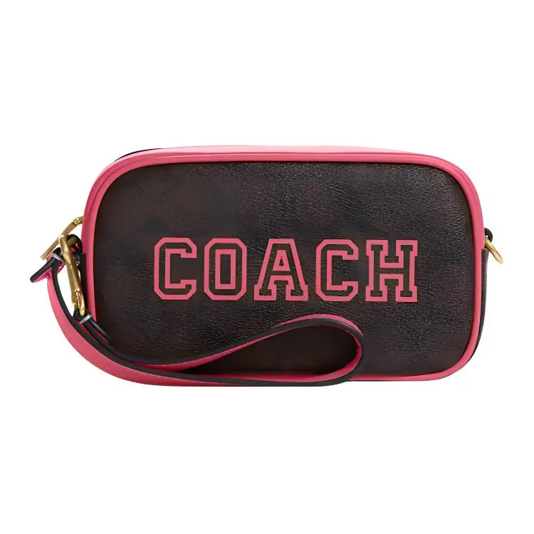 COACH Jamie Artificial Leather Clutch Handbags Small Women's Brown & Watermelon