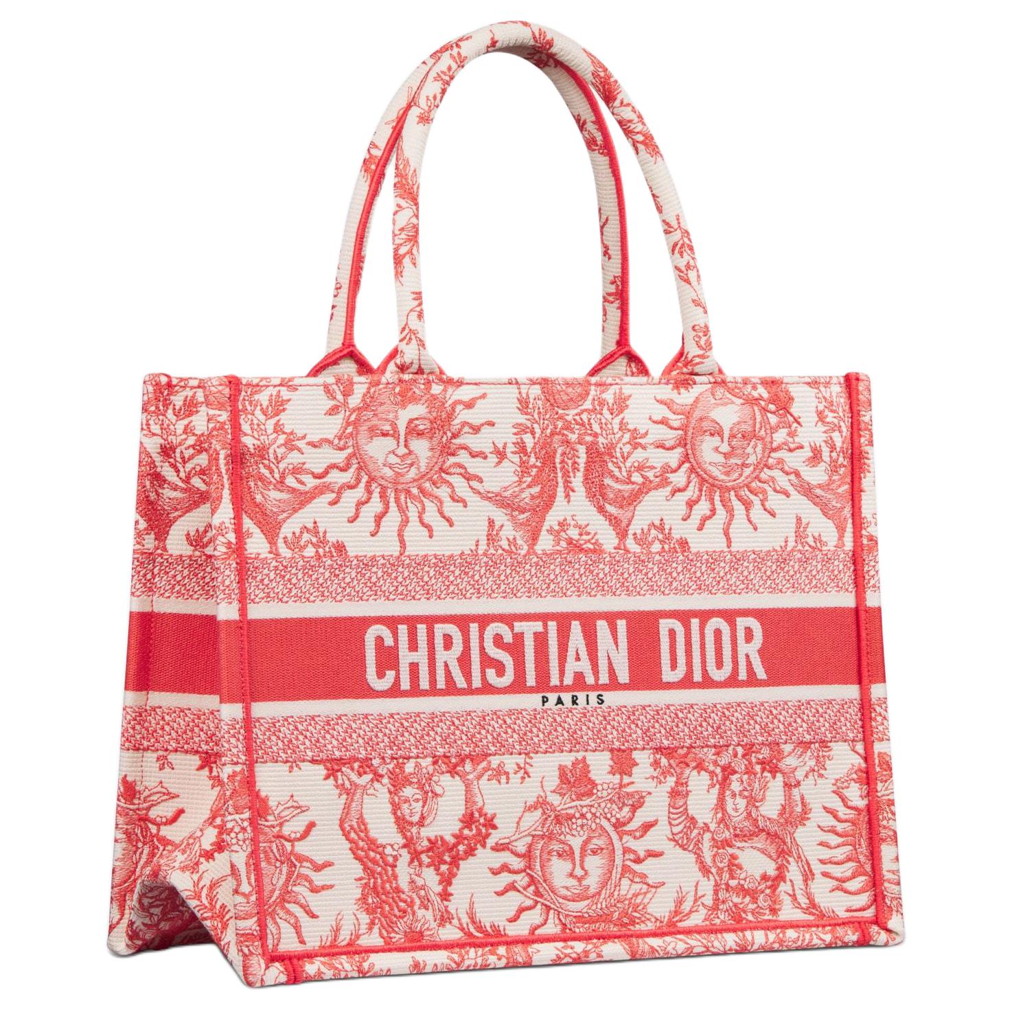 DIOR BookTote Embroidery Tote Bag, Shopping Bag, Handbag Medium Women's Coral
