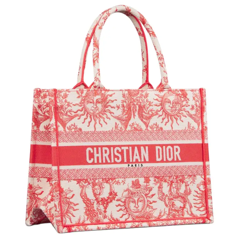 DIOR BookTote Embroidery Tote Bag, Shopping Bag, Handbag Medium Women's Coral