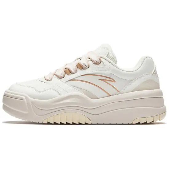 ANTA Life Collection Skateboard Shoes Women's Low-Top Ivory White/Muddy Sand Gray