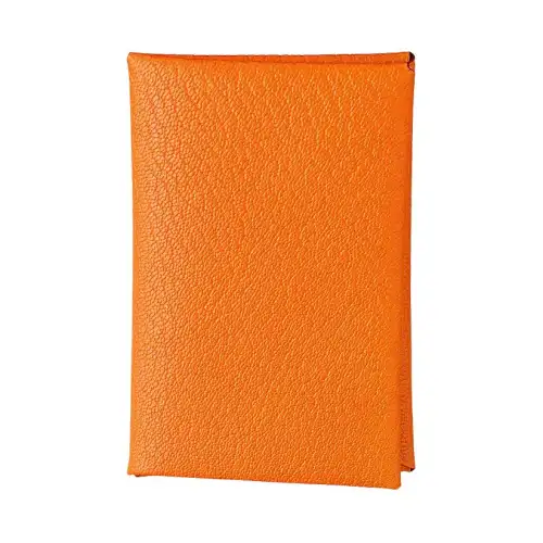 HERMES Calvi Mysore Goat Skin Card Holder Women's 93 Orange Hermes Orange & Orange