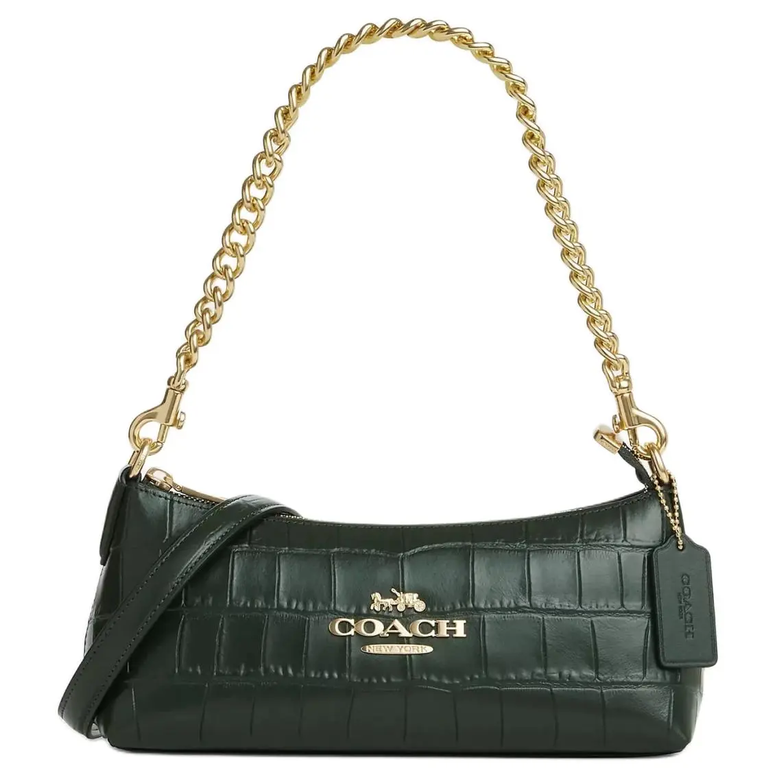 COACH Charlotte Leather Baguette Bag, Handbag, Shoulder Bag Medium Women's Gold & Amazon Green