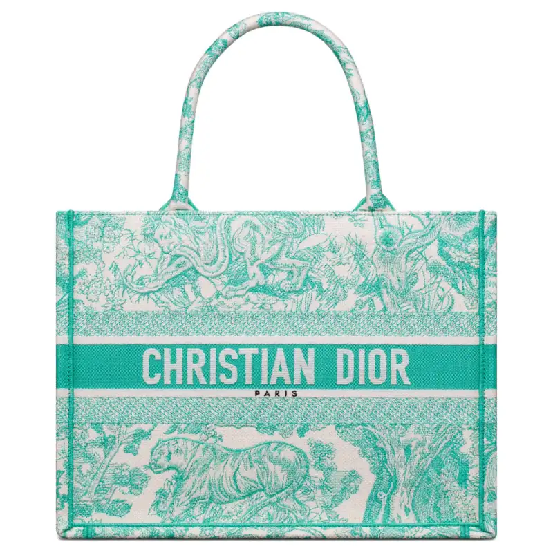 DIOR BookTote Embroidery Tote Handbag Medium Women's Mint Green