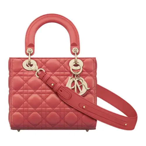 DIOR Lady Dior Lambskin Shoulder Bag, Crossbody Bag, Handbag Small Women's Coral