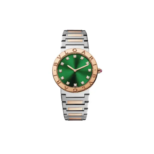 BVLGARI Series Wrist Watches Quartz Movement Stainless Steel 18K Rose Gold Strap 33mm Green Dial