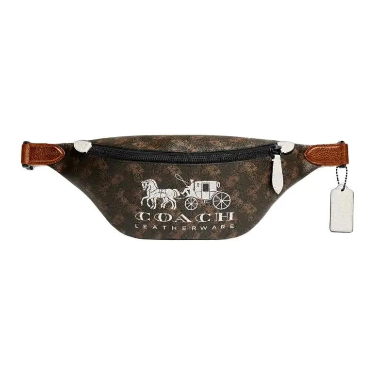 COACH Coated Canvas With Leather Sling Bag, Fanny Pack Large Men's Brown & Red