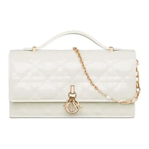 DIOR Wicker Pattern Patent Leather, Cow Leather Shoulder Bag, Crossbody Bag, Handbag Mini Women's Milk White