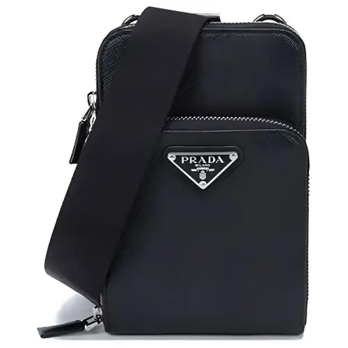 PRADA Saffiano One Shoulder Leather Crossbody Bag, Fanny Pack Men's Black