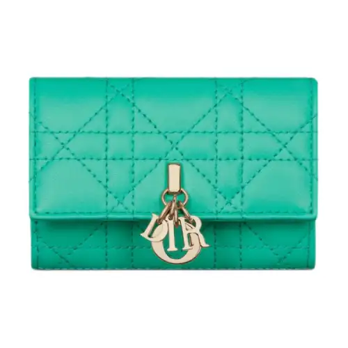 DIOR Wicker Pattern Sheepskin Wallet Women's Blue