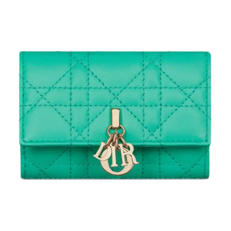 DIOR Wicker Pattern Sheepskin Wallet Women's Blue