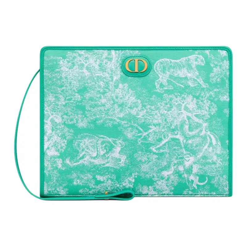 DIOR Toile De Jouy Jacquard Fabric Clutch Medium Women's Sea Blue