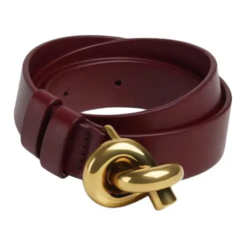 Bottega Veneta Ornamental Design, Smooth Buckle Leather Belts Women's Red 2cm