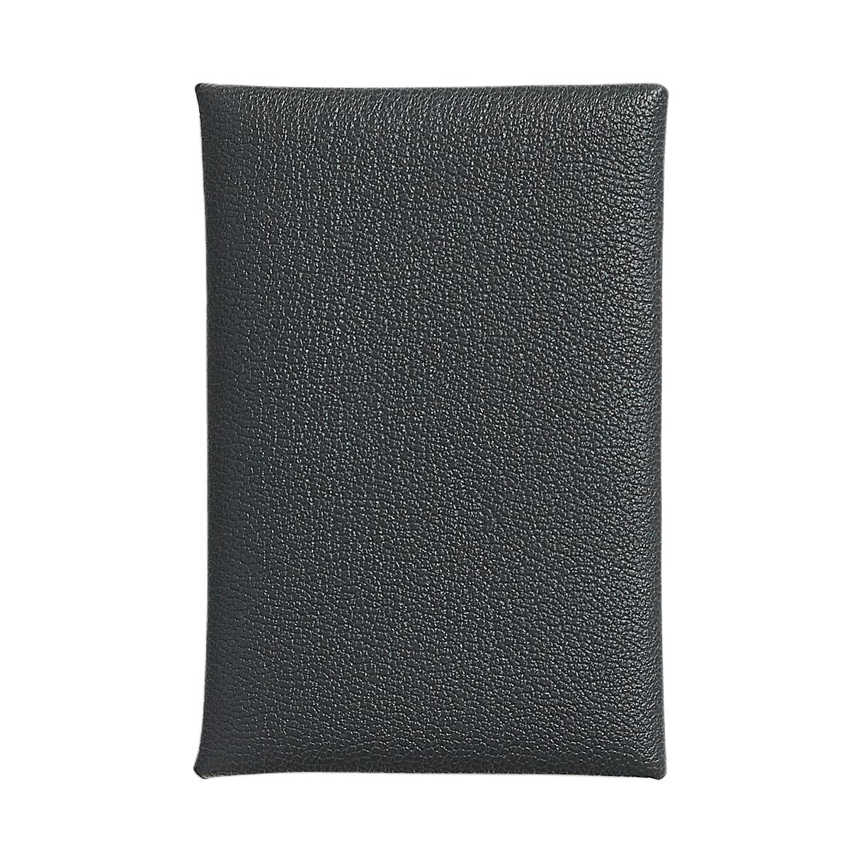 HERMES Calvi Mysore Goat Skin Wallet, Coin Purse, Card Holder Women's Mist & Gray & Black