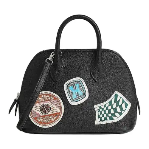HERMES Bolide Mysore Goat Skin With Swift Calfskin Bowling Bag, Shoulder Bag, Crossbody Bag, Handbag Mini Women's Black